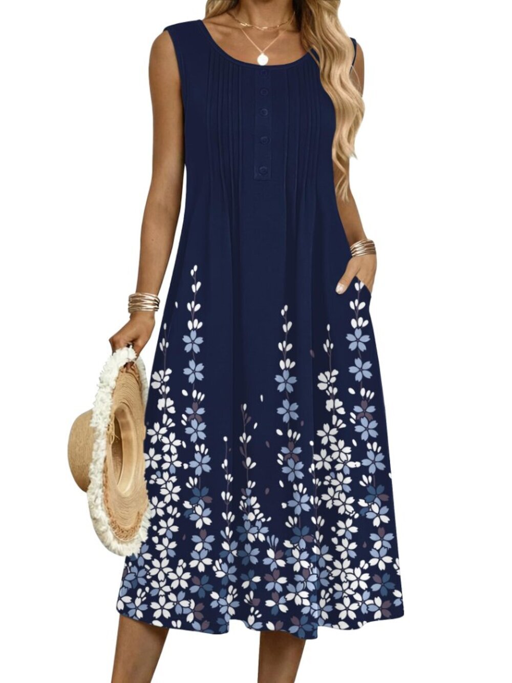 🆕 Summer Dresses for Women Flowy Aline Casual Midi Tank Dress Beach Boho - Picture 5 of 5